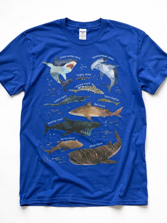 Gildan Other - Gildan Royal Blue Shark Species Graphic Tee
